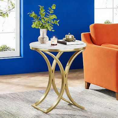 Round End Table Sofa Side Table Small Coffee Table with Metal Frame