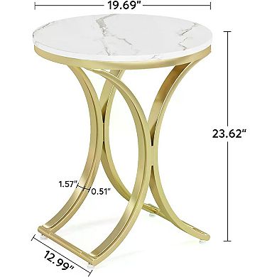 Round End Table Sofa Side Table Small Coffee Table with Metal Frame