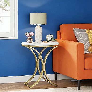 Round End Table Sofa Side Table Small Coffee Table with Metal Frame