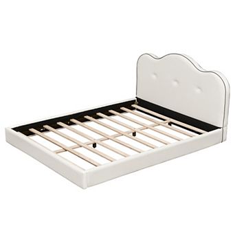 Pnronnc Upholstered Platform Bed with Headboard and Wood Slat Support, No Box Spring