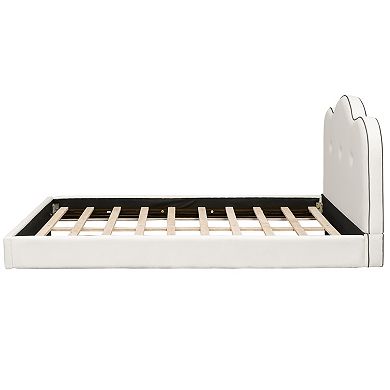 Pnronnc Upholstered Platform Bed with Headboard and Wood Slat Support, No Box Spring