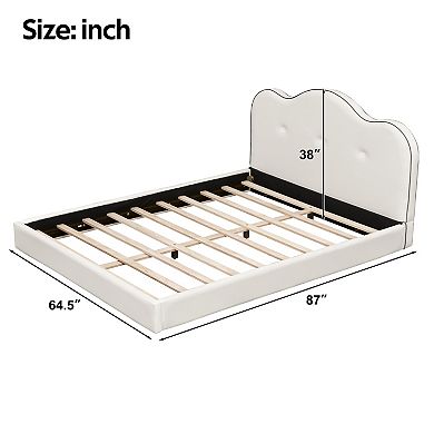 Pnronnc Upholstered Platform Bed with Headboard and Wood Slat Support, No Box Spring