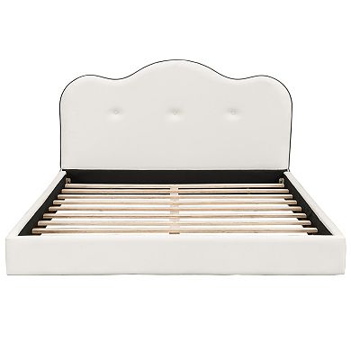 Pnronnc Upholstered Platform Bed with Headboard and Wood Slat Support, No Box Spring