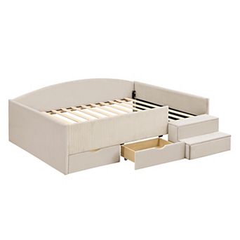 Pnronnc Upholstered Daybed with 2 Storage Drawers, Corduroy Velvet Platform Bed