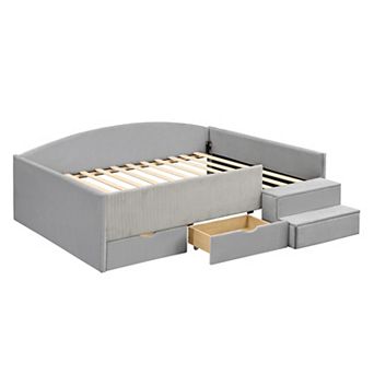 Pnronnc Upholstered Daybed with 2 Storage Drawers, Corduroy Velvet Platform Bed