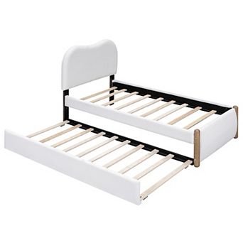 Pnronnc Upholstered Platform Bed with Arc Headboard and Trundle Bed