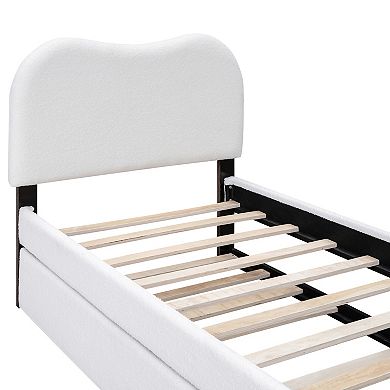 Pnronnc Upholstered Platform Bed with Arc Headboard and Trundle Bed