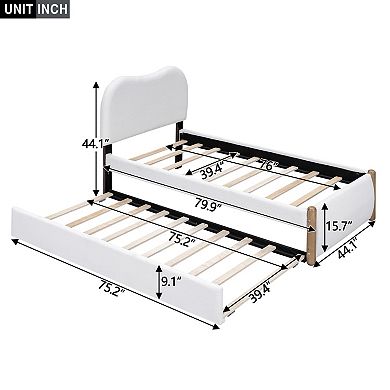 Pnronnc Upholstered Platform Bed with Arc Headboard and Trundle Bed