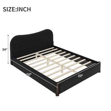 Pnronnc Upholstered Platform Bed with Headboard and Wood Support Feet