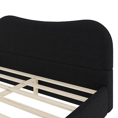 Pnronnc Upholstered Platform Bed with Headboard and Wood Support Feet