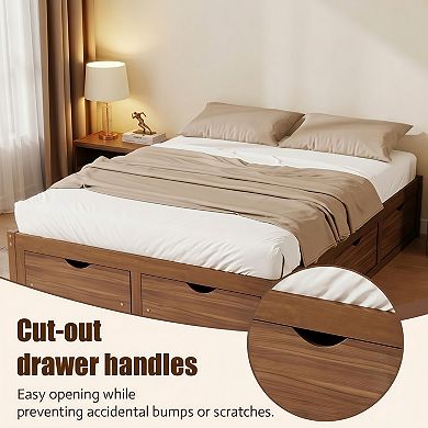 Pnronnc Storage Platform Bed with 6 Drawers, Low Profile Bed Frame with Wood Slat Support