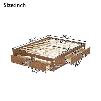 Pnronnc Storage Platform Bed with 6 Drawers, Low Profile Bed Frame with Wood Slat Support