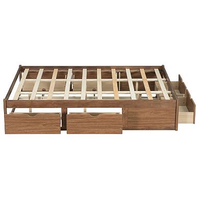Pnronnc Storage Platform Bed with 6 Drawers, Low Profile Bed Frame with Wood Slat Support