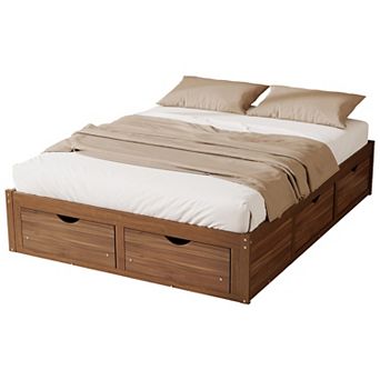 Pnronnc Storage Platform Bed with 6 Drawers, Low Profile Bed Frame with Wood Slat Support