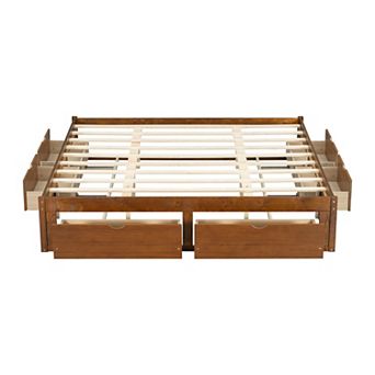 Pnronnc Storage Platform Bed with 6 Drawers, Low Profile Bed Frame with Wood Slat Support