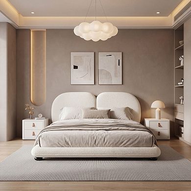 Trikiousd Teddy Fleece Upholstered Platform Bed with Split Headboard
