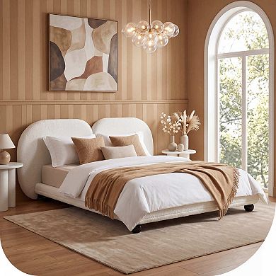 Trikiousd Teddy Fleece Upholstered Platform Bed with Split Headboard