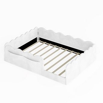 Pnronnc Kids Montessori Bed Upholstered Floor Bed with Soft Guardrails and Storage Pockets