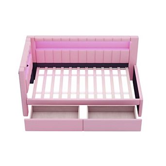 Pnronnc Upholstered Daybed Platform Bed with USB Ports, LED Lights, Storage Drawers or Twin Trundle