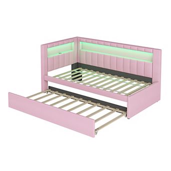 Pnronnc Upholstered Daybed Platform Bed with USB Ports, LED Lights, Storage Drawers or Twin Trundle