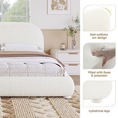 Trikiousd Modern Upholstered Platform Bed with Curved Headboard