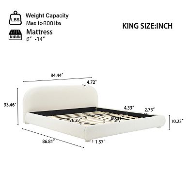 Trikiousd Modern Upholstered Platform Bed with Curved Headboard