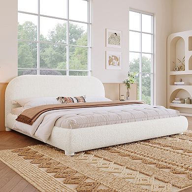 Trikiousd Modern Upholstered Platform Bed with Curved Headboard