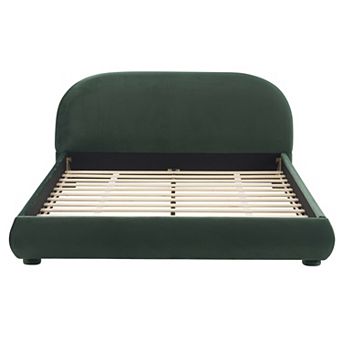 Trikiousd Modern Upholstered Platform Bed with Curved Headboard