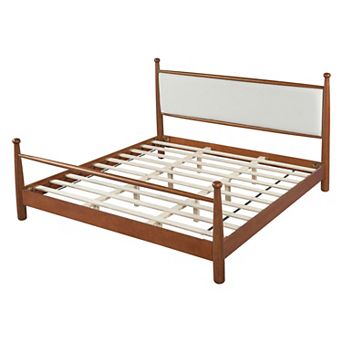 Trikiousd Solid Wood Platform Bed with Upholstered Headboard