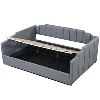 Pnronnc Full Size Daybed Linen Upholstered Platform Bed Frame with Underbed Storage
