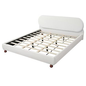 Trikiousd Boucle Upholstered Platform Bed with Rubber Wood Legs