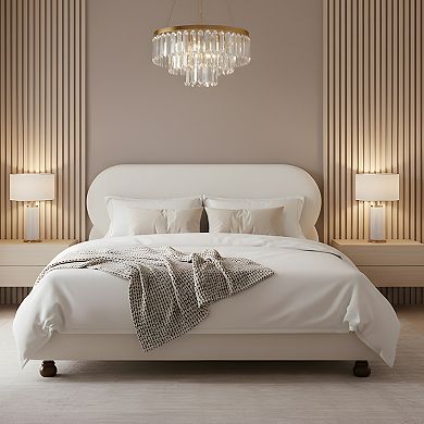 Trikiousd Boucle Upholstered Platform Bed with Rubber Wood Legs