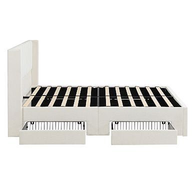 Trikiousd Upholstered Storage Platform Bed with 4 Drawers and Slatted Frame