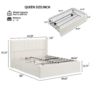 Trikiousd Upholstered Storage Platform Bed with 4 Drawers and Slatted Frame