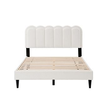 Trikiousd Upholstered Platform Bed with Petal Headboard and LED Light