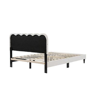 Trikiousd Upholstered Platform Bed with Petal Headboard and LED Light