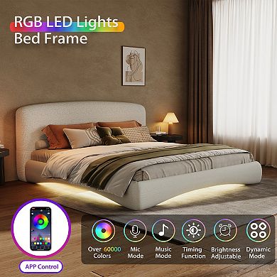 Trikiousd Curved Upholstered Platform Bed with Smart LED Lighting