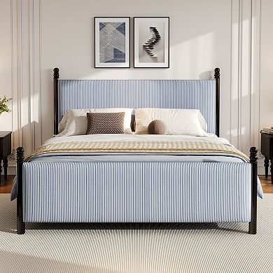 Trikiousd Rubberwood Upholstered Platform Bed with 48" Headboard