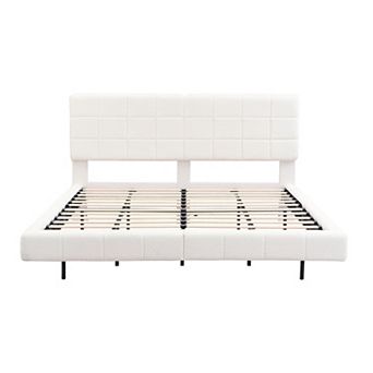 Trikiousd Boucle Floating Platform Bed Frame with LED Light Strip