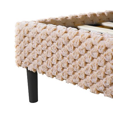 Trikiousd Plush Upholstered Platform Bed with Soft Padded Headboard