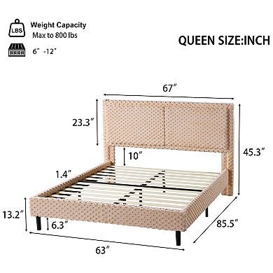 Trikiousd Plush Upholstered Platform Bed with Soft Padded Headboard