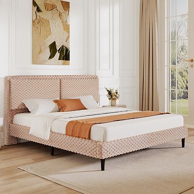 Trikiousd Plush Upholstered Platform Bed with Soft Padded Headboard