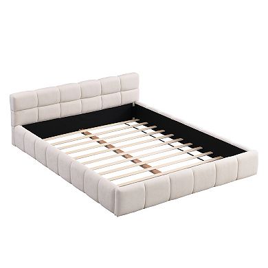 Trikiousd Chenille Upholstered Platform Bed with Checkerboard Headboard