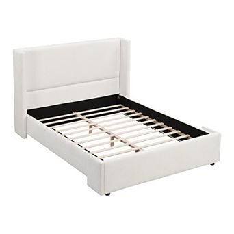 Trikiousd Upholstered Wingback Platform Bed with Tall Headboard