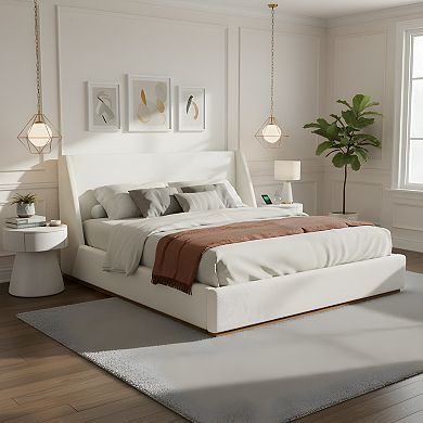 Trikiousd Luxury Upholstered Platform Bed with Winged Headboard