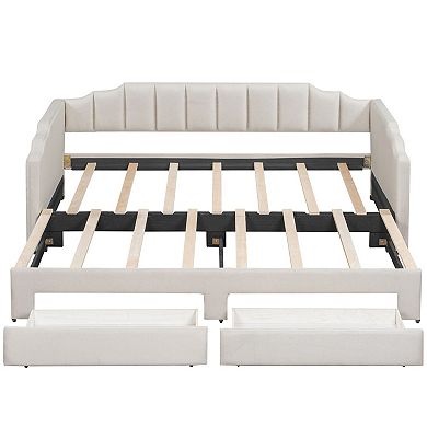 Trikiousd Twin XL to King Upholstered Daybed with LED Lights and Drawers