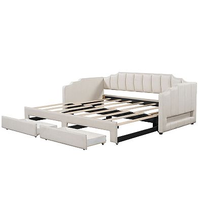 Trikiousd Twin XL to King Upholstered Daybed with LED Lights and Drawers