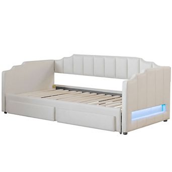 Trikiousd Twin XL to King Upholstered Daybed with LED Lights and Drawers