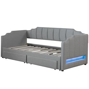 Trikiousd Twin XL to King Upholstered Daybed with LED Lights and Drawers