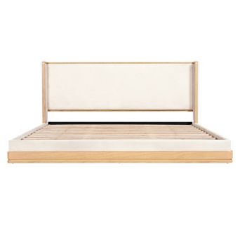 Trikiousd Mid-Century Wood Platform Bed with Upholstered Headboard